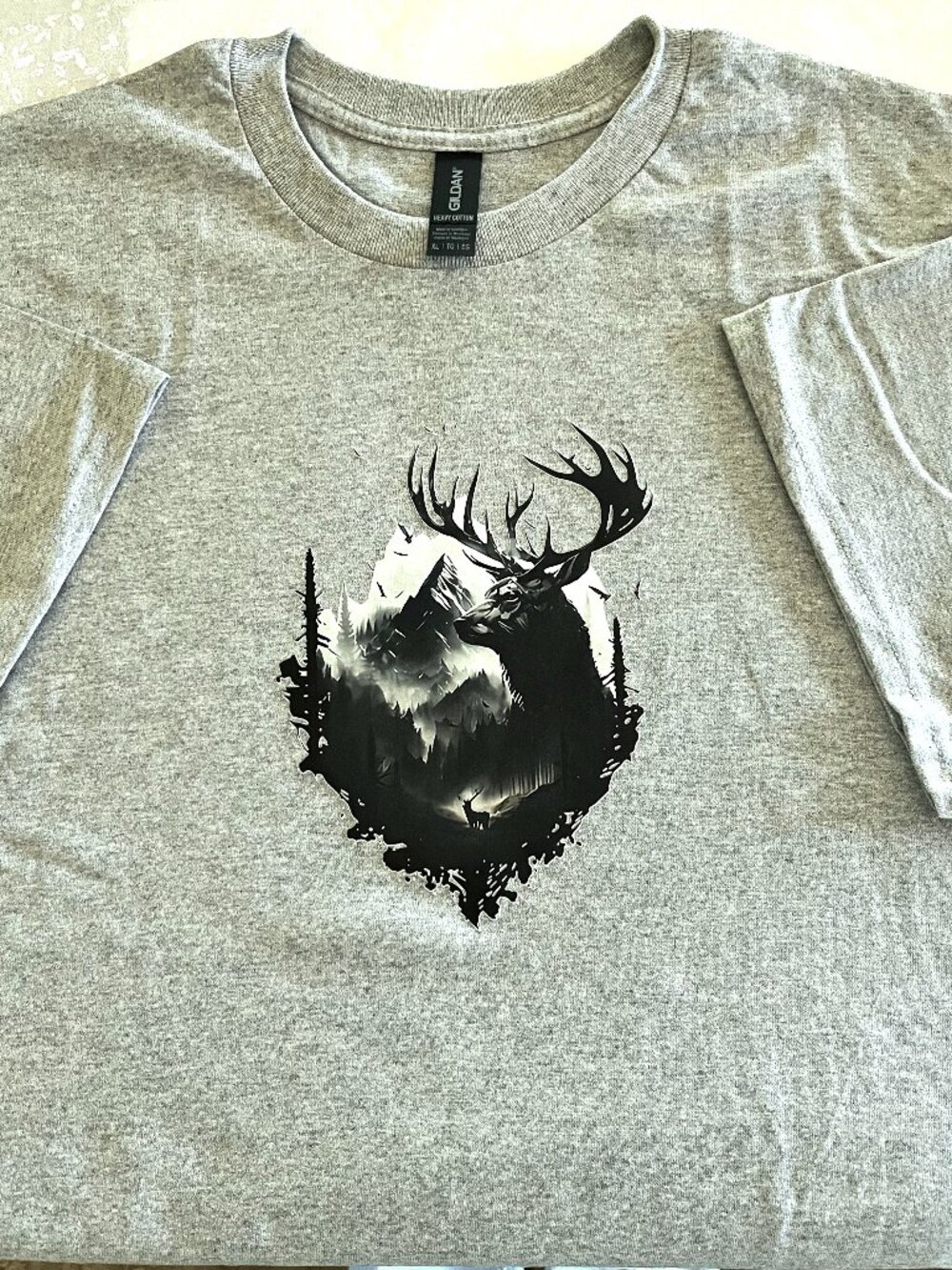 Deer Camo Men Nice Rack HTV Vinyl Size: XL-Gray with Black/White picture